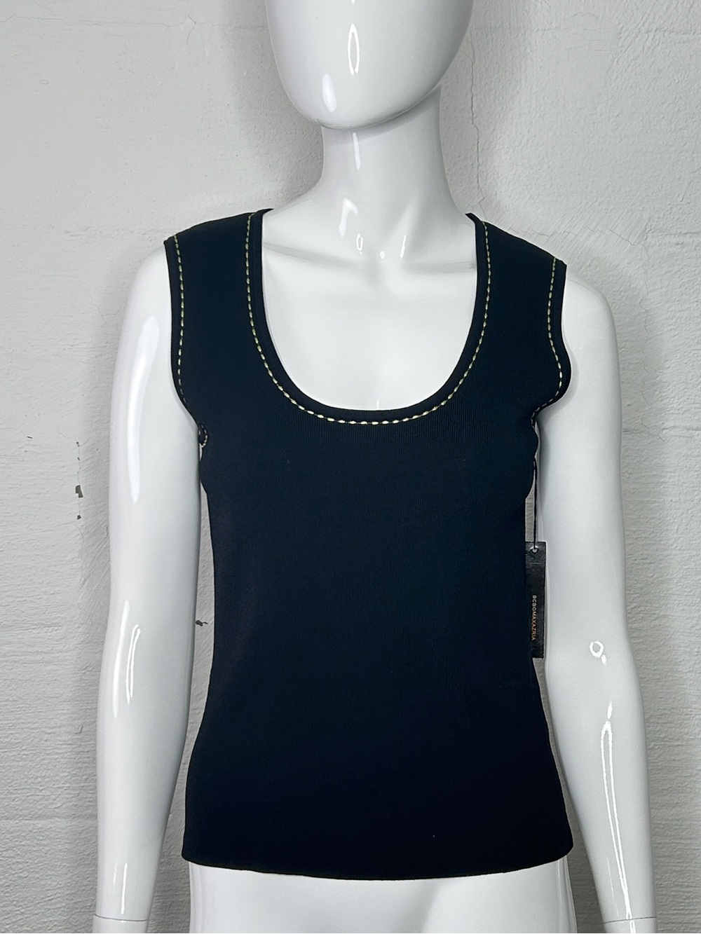BCBG Black with Green Top Stitch Trim Tank Top Women's Large NEW